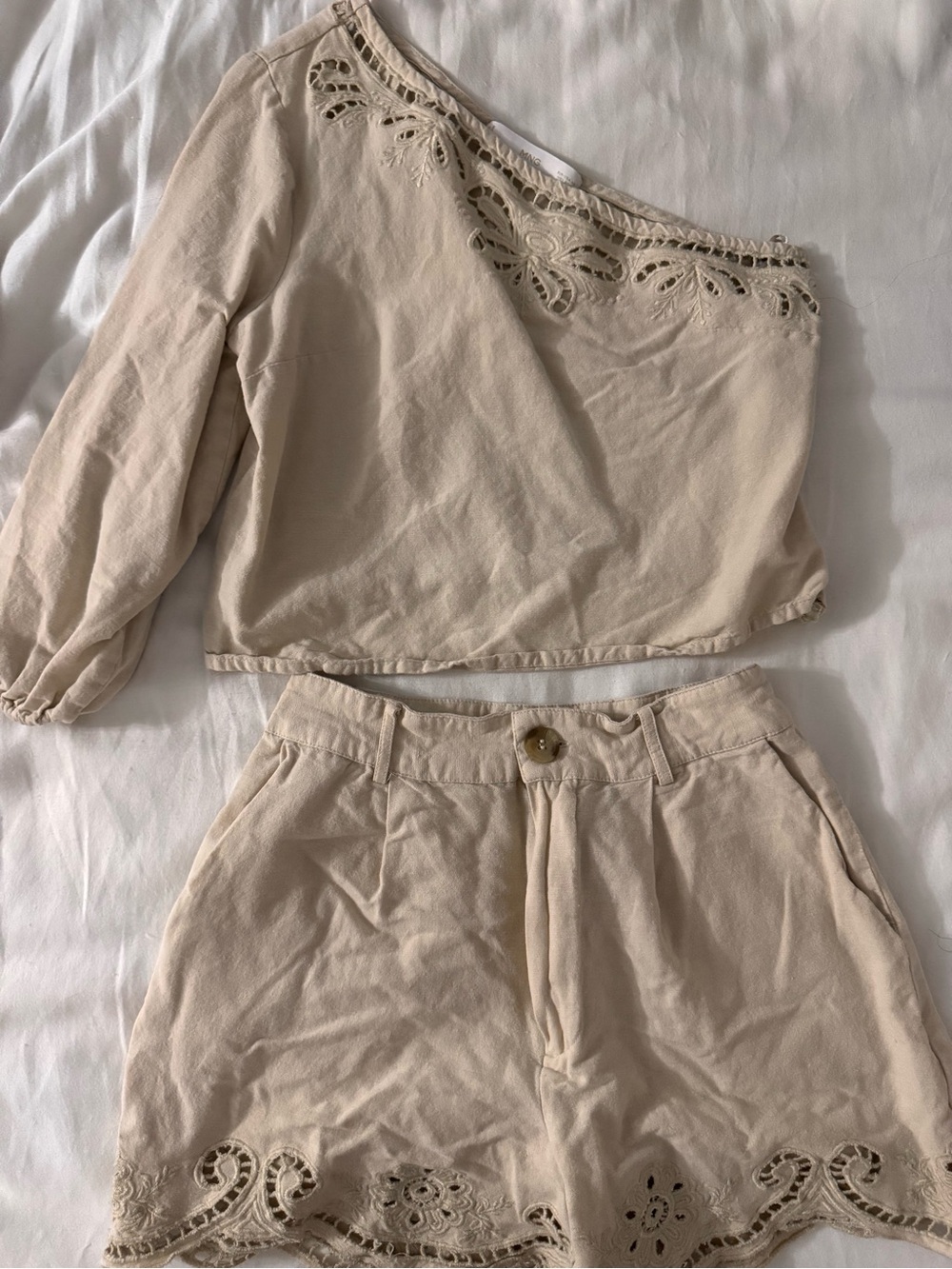 MANGO two piece embroidered cut out matching set